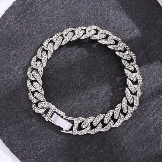 Women's & Men's Full Diamond Cuban Design Couple Titanium Steel Bracelets