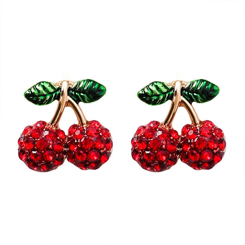 Red Cherry Strawberry Sier Heart Wind Earrings