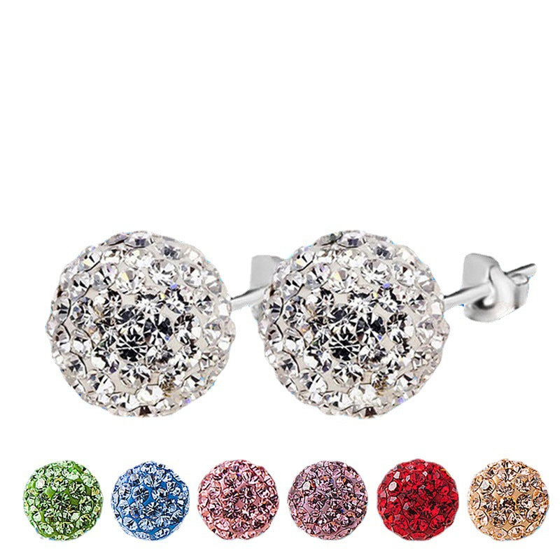 Rhinestone Sier Female Full Diamond Stall Earrings