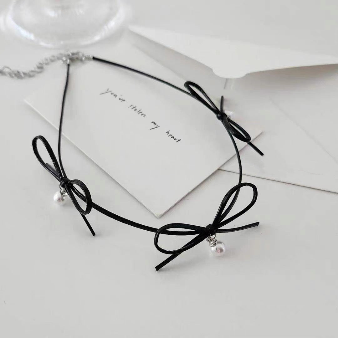 Style Handmade Bow Leather Neckband Female High Sense Collar