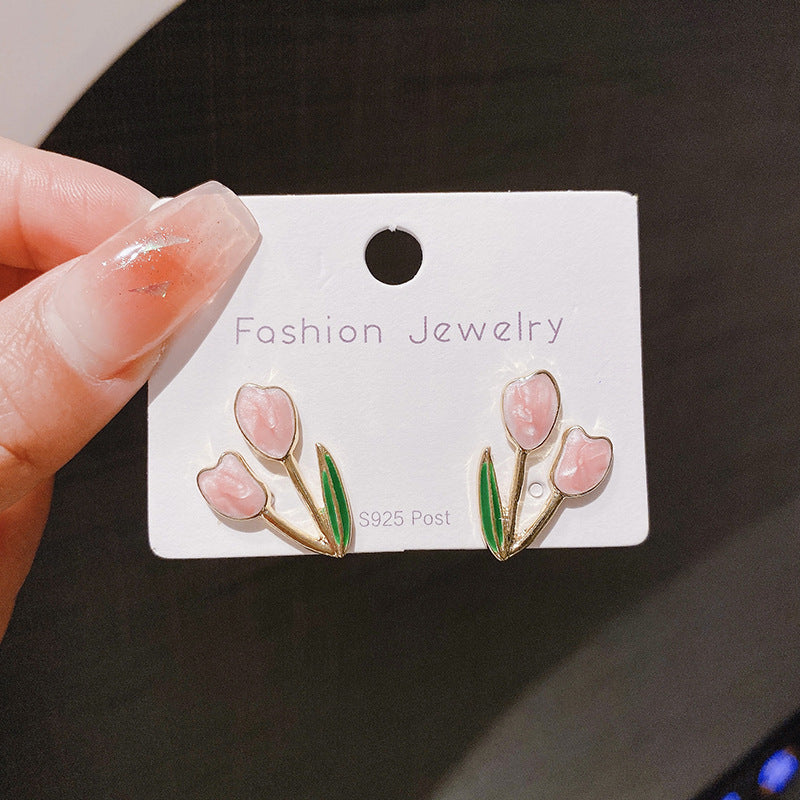 Needle Korean Sweet Tulip Simple Cute Flower Female Earrings