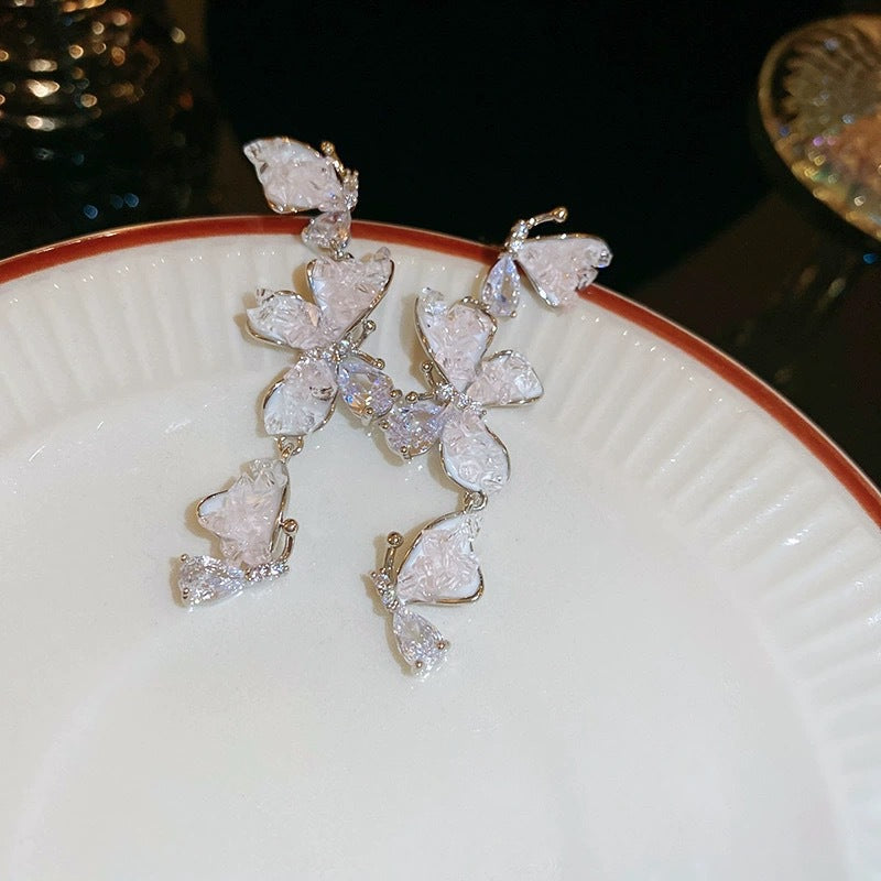 Women's Gradient Crystal Butterfly Niche Design Gentle Fairy Long Earrings