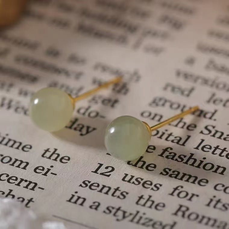 Sterling Sier Natural Jade Ear Gentle Lady Temperamental Retro Minority Earrings