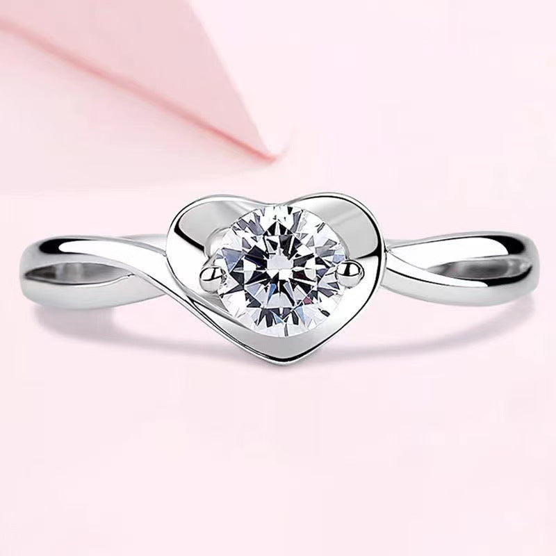 Women's & Men's Elegant Artificial Diamond Couple Open Mouth Wedding Sier Inlaid Rings