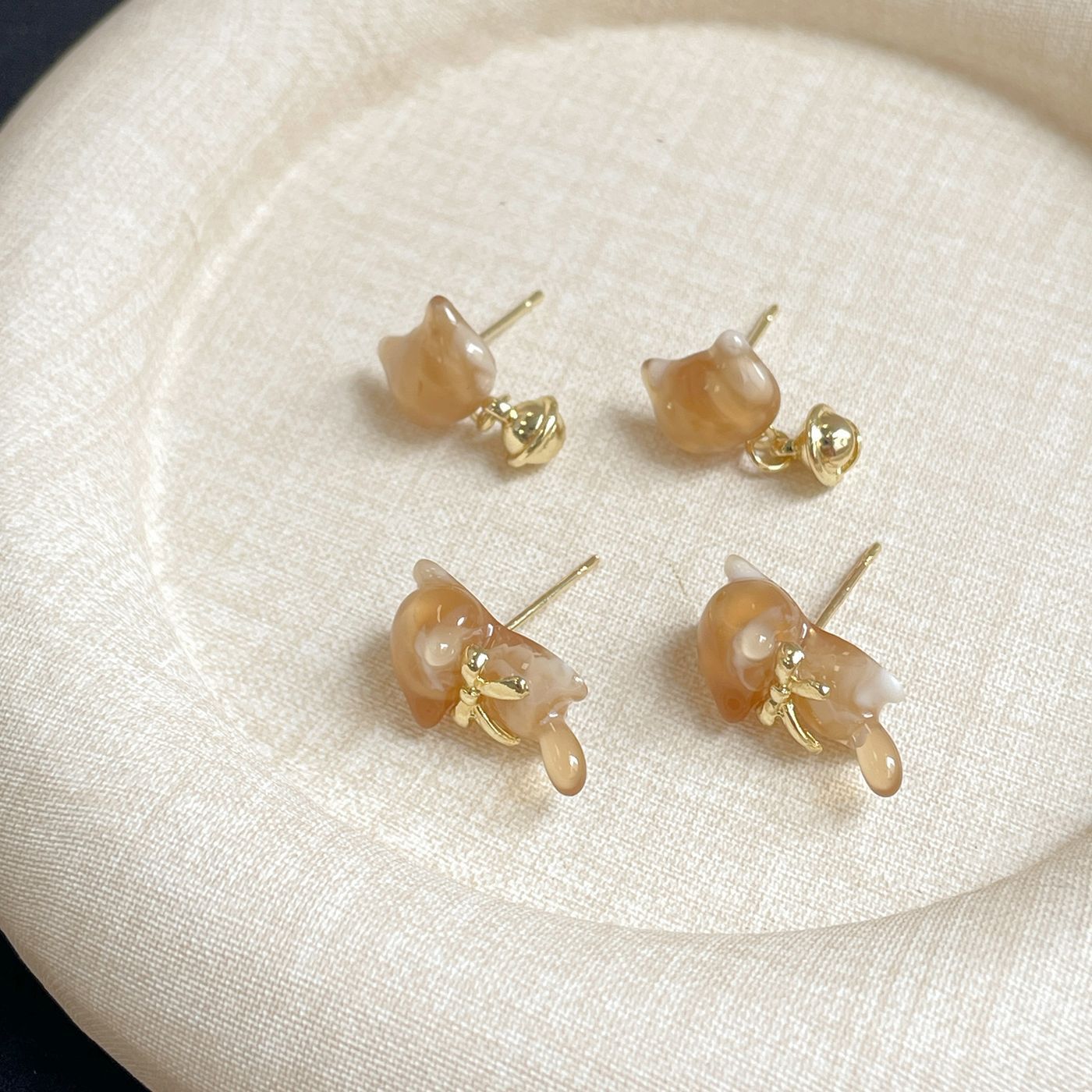 Cat Bell Female Sier Needle Resin Flexible Earrings