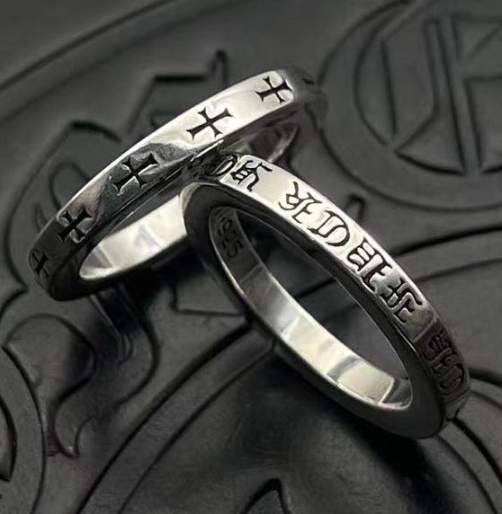 Sier Couple Thin Cross Five-pointed Star Rings