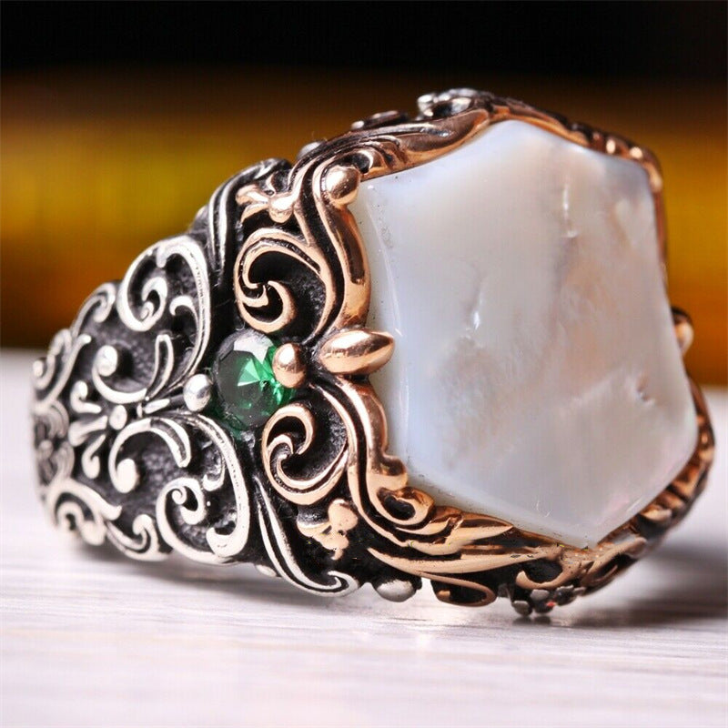 Men's Ornament Vintage Pattern Black Flat Zircon Rings
