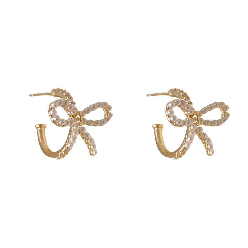 Affordable Luxury Fashion Sweet Gentle Pearl Bow Ear Niche Temperament Earrings