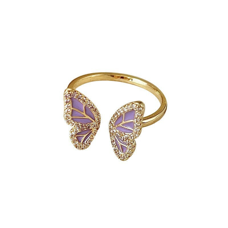 Enamel Flower Butterfly Female Style Niche High-grade Rings
