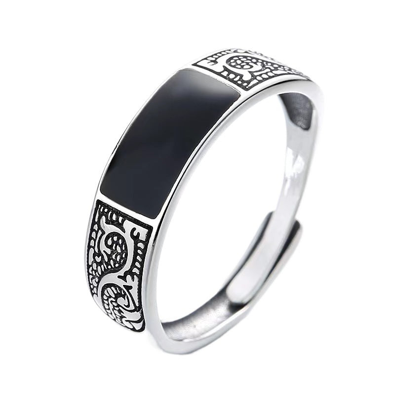 Men's Retro Dragon Pattern Fashion Open-end Personality Simple Ethnic Style Black Ring