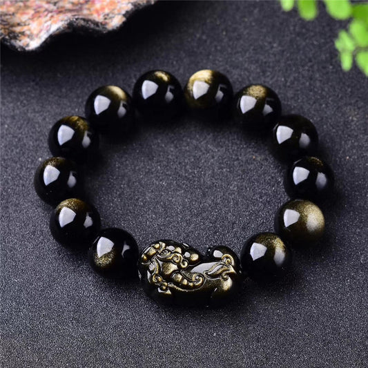 For Natural Mexican Obsidian Gold Lucky Pig Bracelets