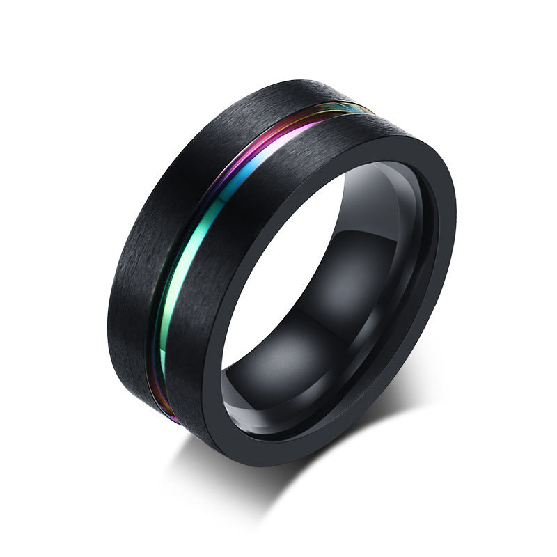 Men's Trendy Jewelry Titanium Steel Groove Blue Rings