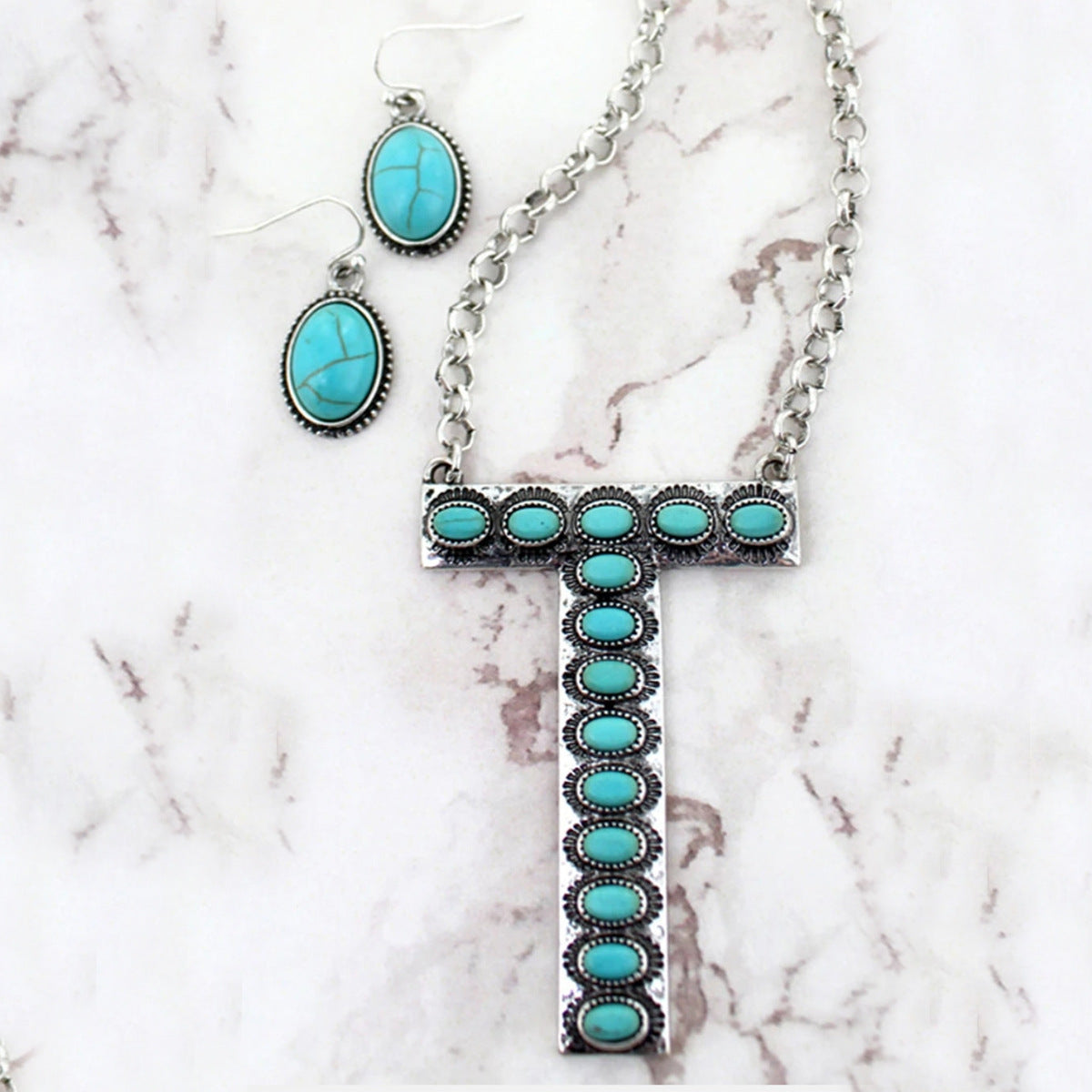 Bohemian Alphabet Letter Retro Style Inlaid Jewelry Set