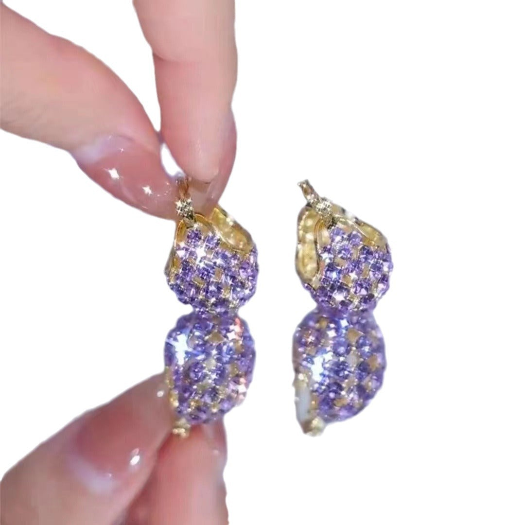 Women's Violet Elegant Purple Cabas Design White Earrings