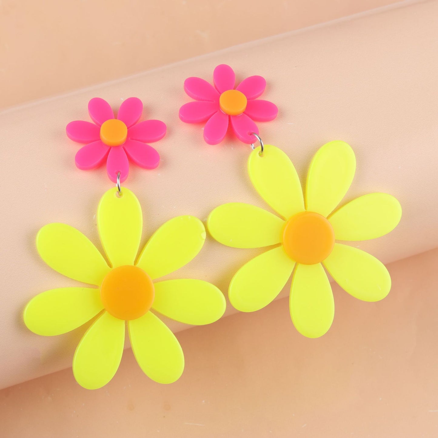 Women's Fluorescent Color Stitching Sunflower Acrylic Exaggerated Earrings