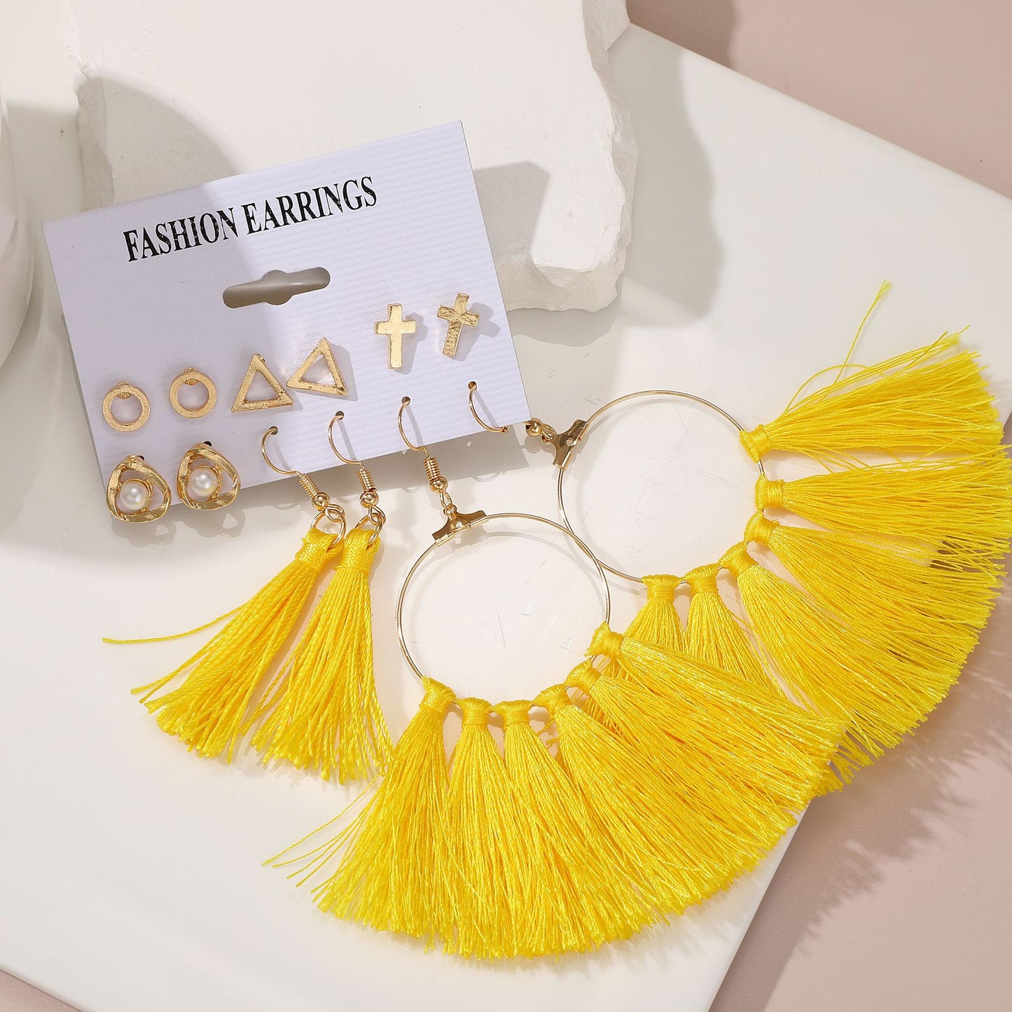 Pearl Creative Tassel Suit Boho Flower Earrings