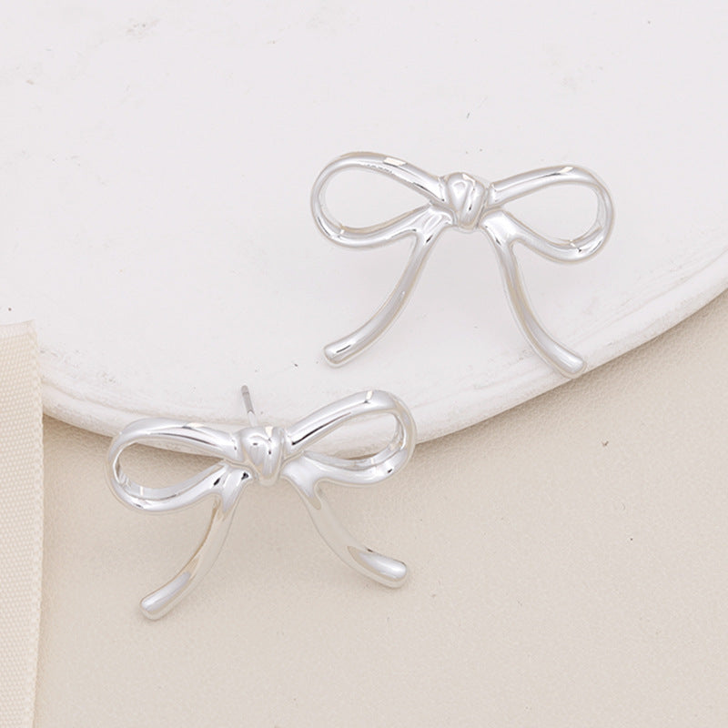 Women's Sier Color Bowknot Round Acrylic High-grade Light Earrings