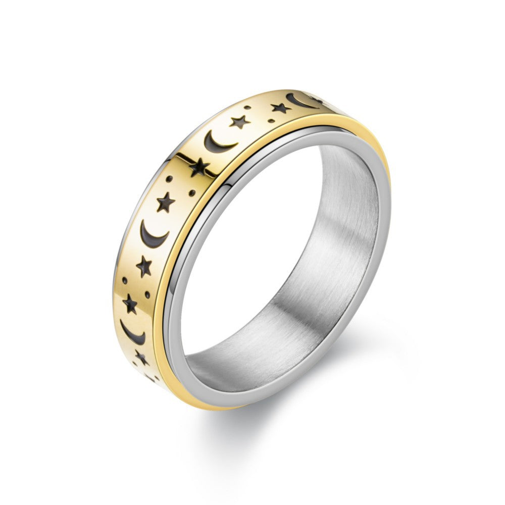 Corrosion Smear Star Moon Couple Can Be Rotatable Rings