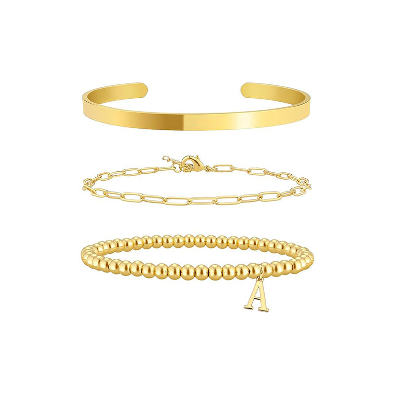 Letter Golden Balls Beaded Clip Glossy Bracelets