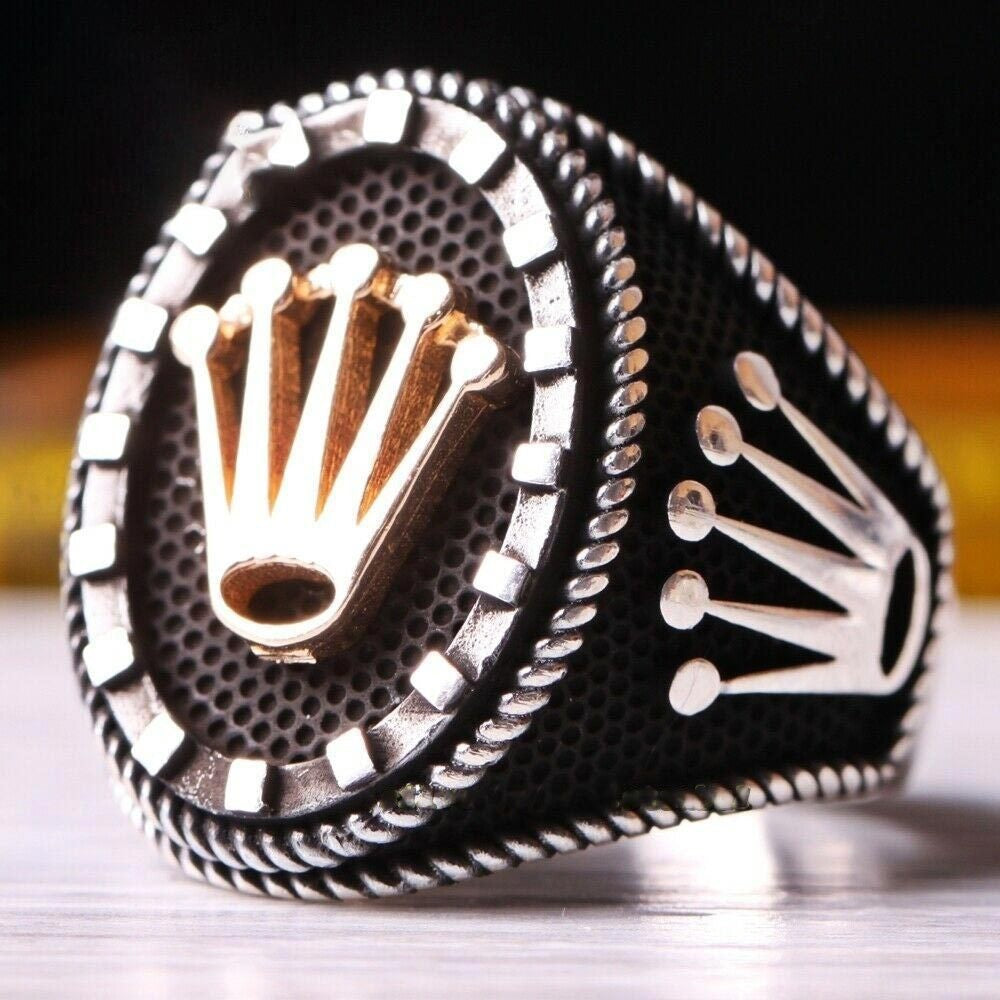 Men's Ornament Vintage Pattern Black Flat Zircon Rings