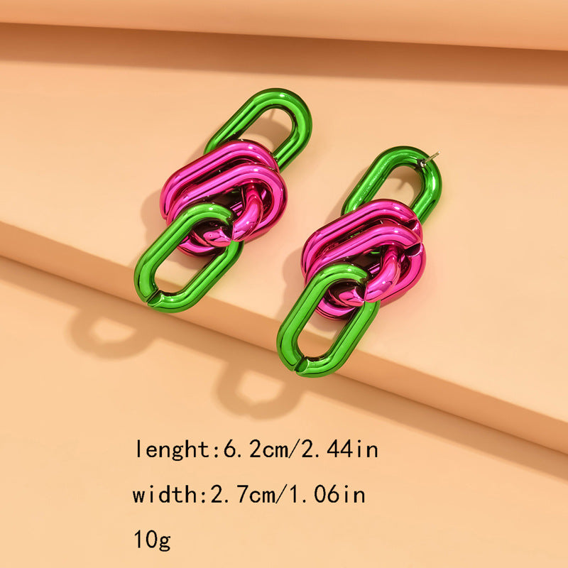 Women's Geometric Light Luxury Chain Color Contrast Patchwork Electroplated Earrings