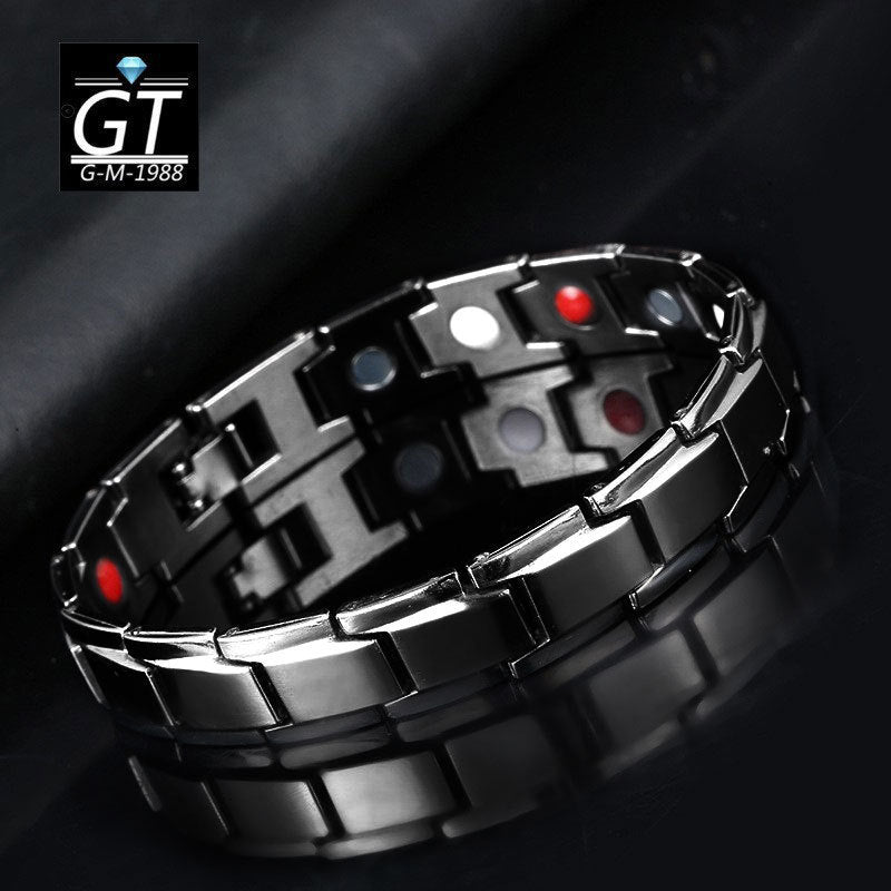Men's Detachable Magnet Beveled Black Gold Mature Golden Bracelets