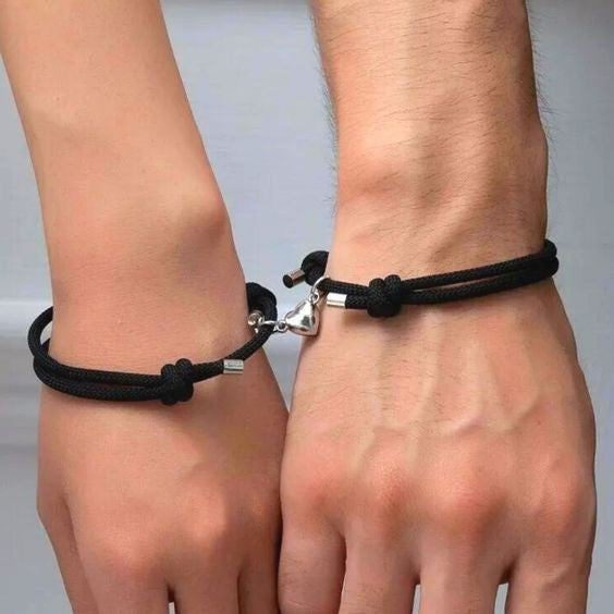 Women's & Men's Black White Rope Alloy Magnet Suction Bracelets