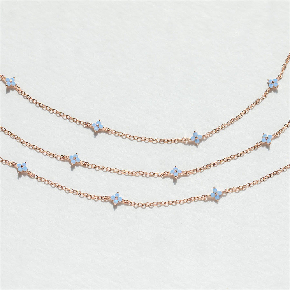 Small Blue Flowers Female Micro Inlaid Zircon Necklaces