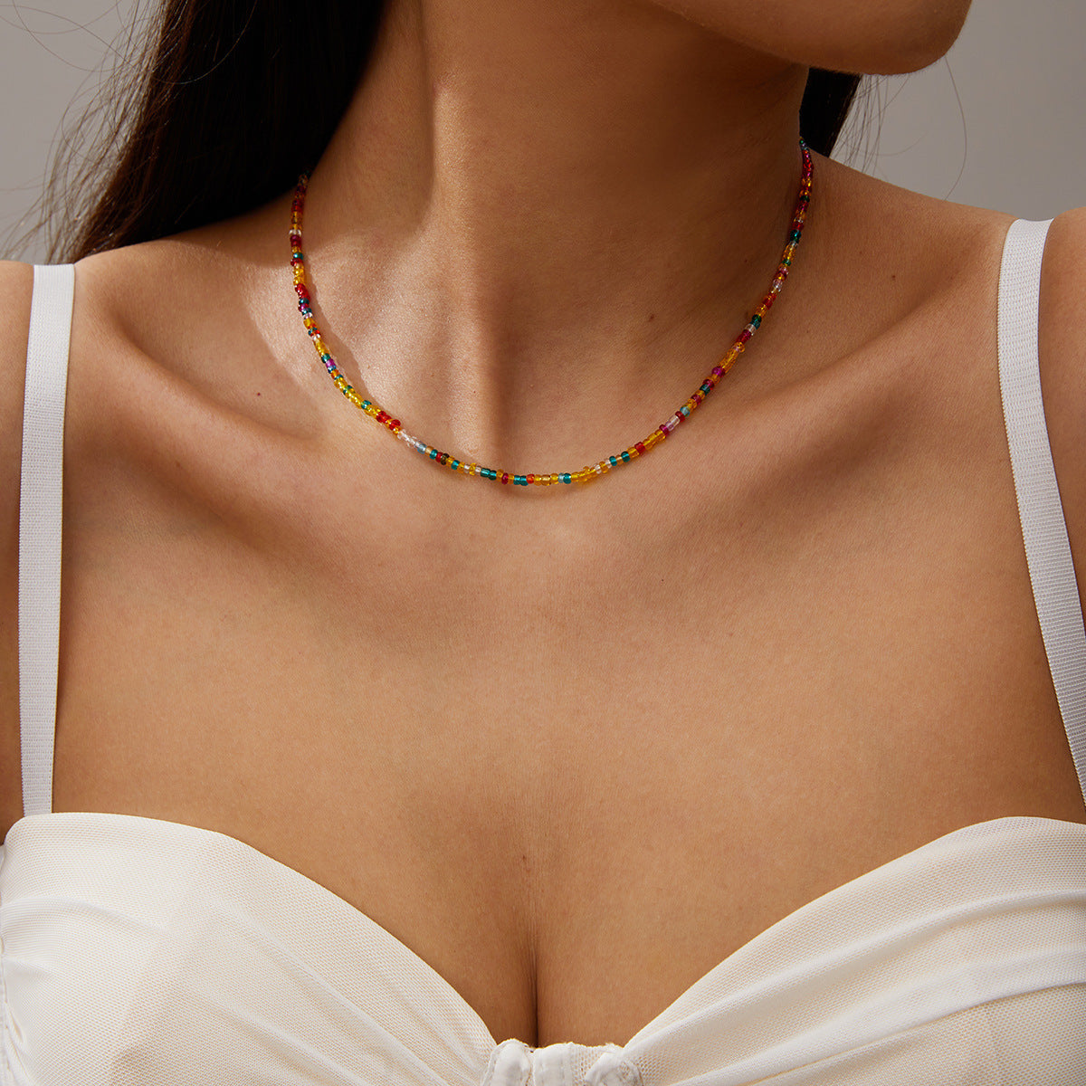 Women's High-grade Bohemian Style Beads Stringed Short Contrast Color Necklaces