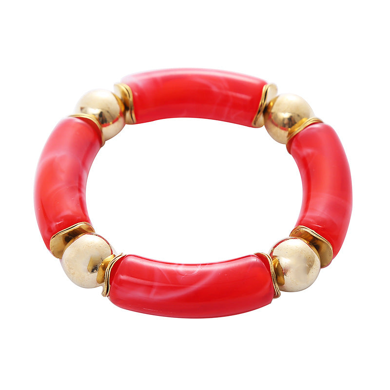 Thick Curved Tube Gold Beaded Stretch Bracelets