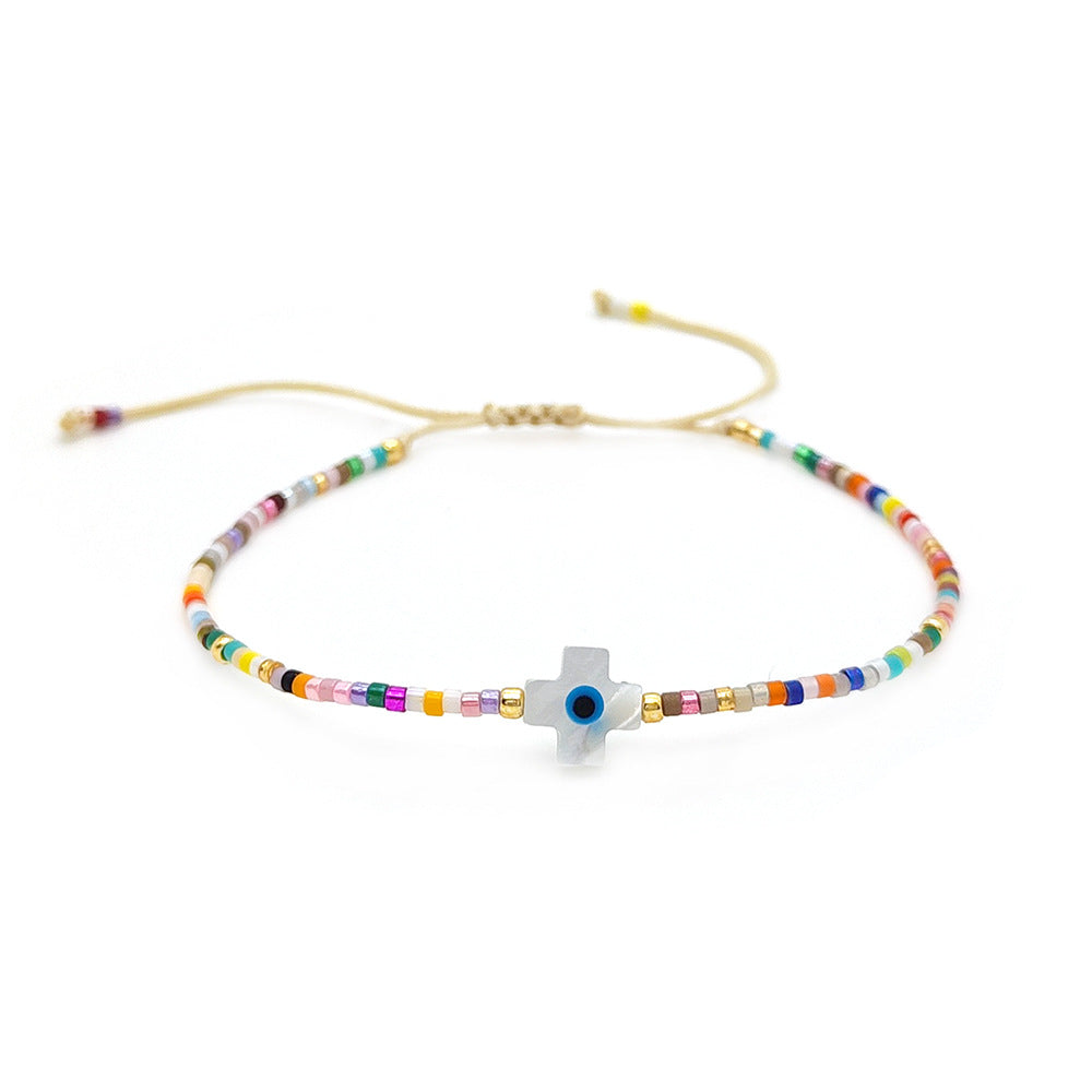 Women's Natural Shell Cross Eyes Carrying Strap Bohemian Bracelets