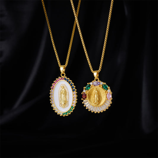 Women's Colorful Zircon Mary Goddess Light Luxury Necklaces
