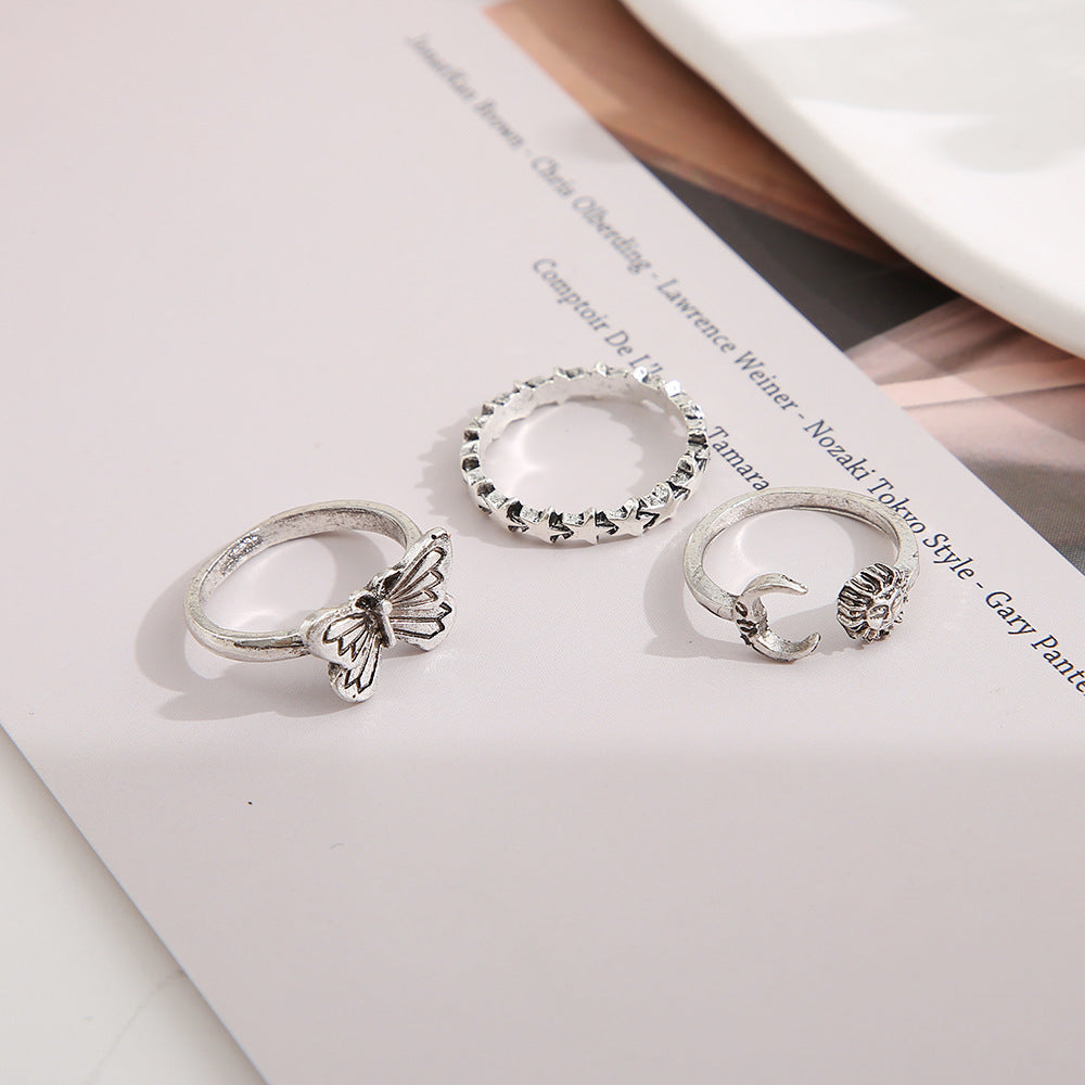 Sun Butterfly Pieces Suit Open Distressed Personalized Rings