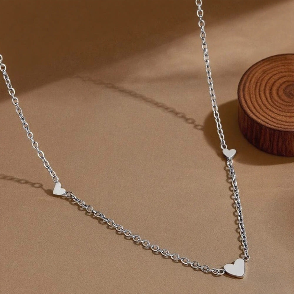 Romantic Three Heart-shaped Exquisite Titanium Steel Meticulous Heart Clavicle Chain Necklaces