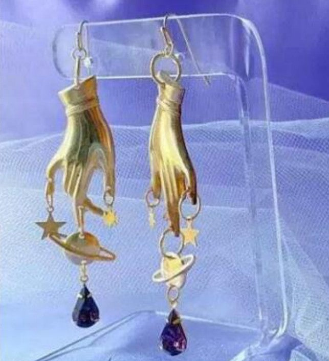 Vintage Creative Exaggerating Hand-held Cross Water Drop Earrings