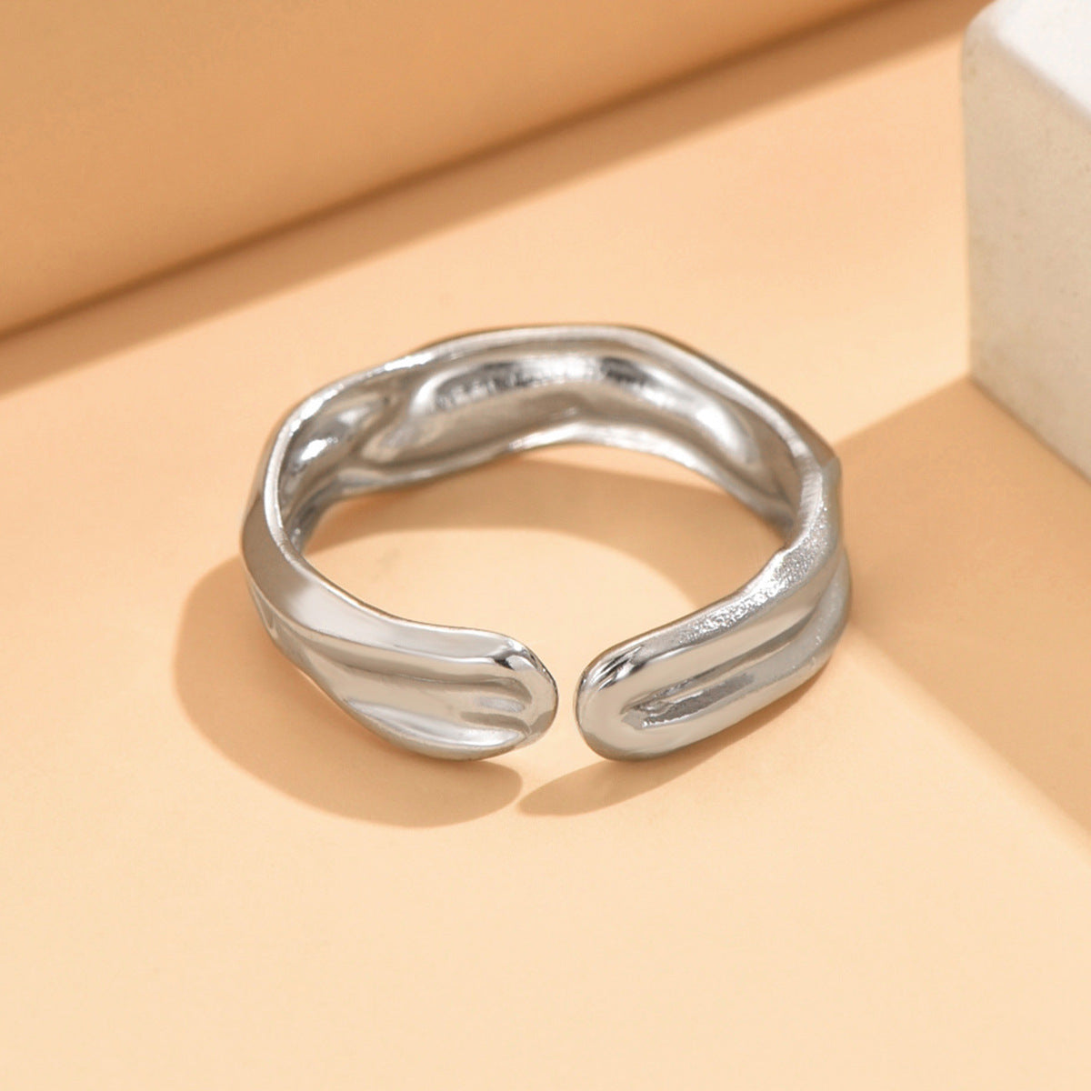 Irregular Surface Pleated Lava Female Cold Style Stainless Rings