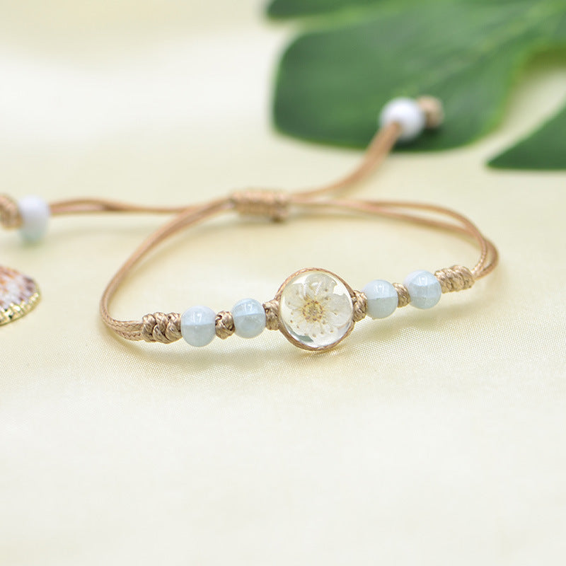 Dried Flower Plant Real Woven Snow Beads Bracelets