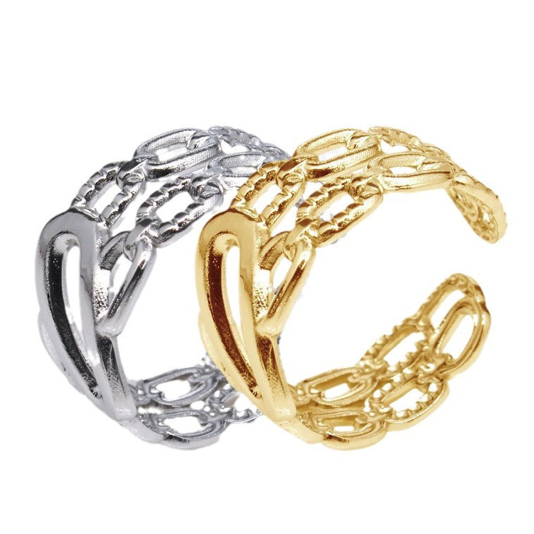 Women's & Men's Open Ornament Shaped Adjustable Stainless Steel Rings