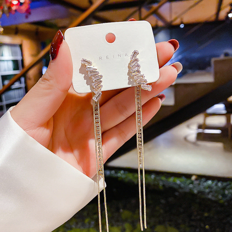 Tassel High-grade Sier Needle Metal Light Luxury Pearl Earrings