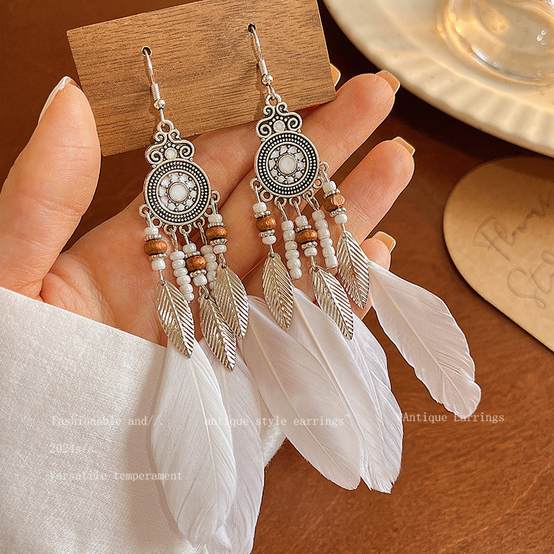 Women's Bohemian Style Long Feather Tassel Ethnic Earrings