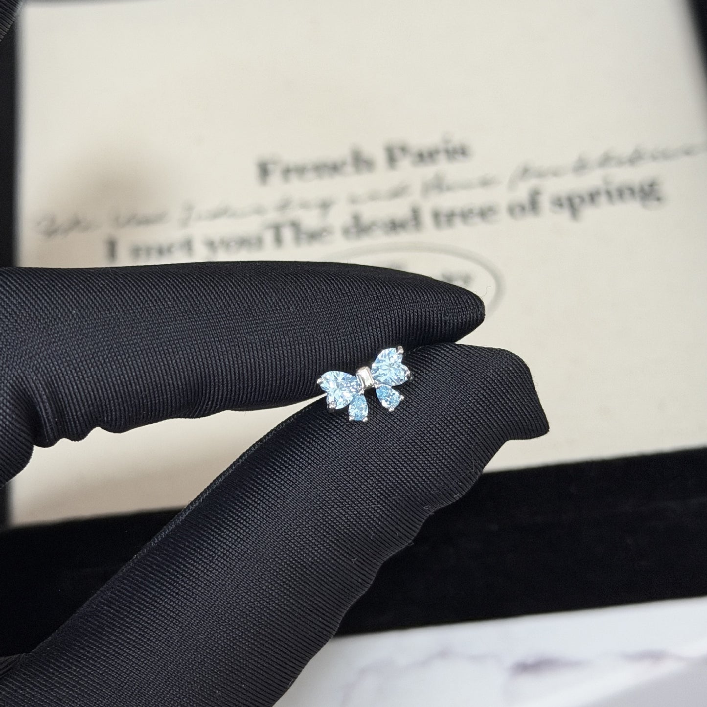 Bow Tie Zircon Flat Sweet Design Titanium Steel Ear Stud Earrings
