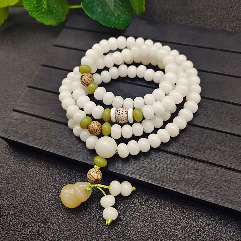 Style White Jade Bodhi Root Original Ecology Seed Buddha Beads Bracelet
