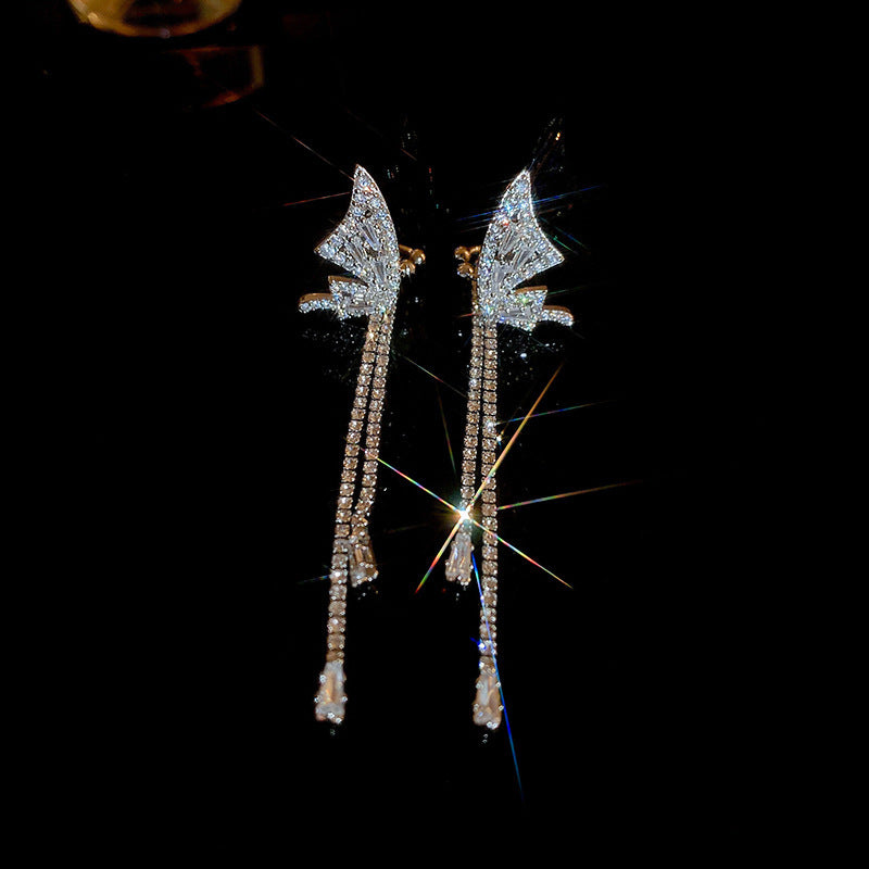 Needle Fully Jeweled Loving Heart Bow Earrings