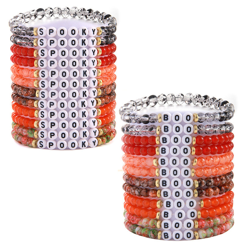 Halloween Simple English Letter Glass Beaded Bracelets