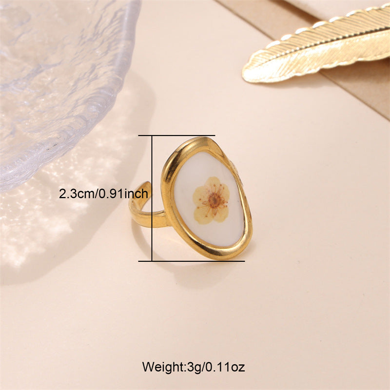 Women's Jewelry Preserved Fresh Flower Series Stainless Steel Design Rings