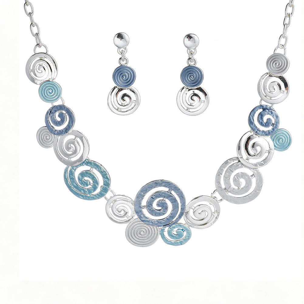 Women's Creative Design Zinc Alloy Geometric Round Spiral Colorful Oil Hollow Jewelry Set