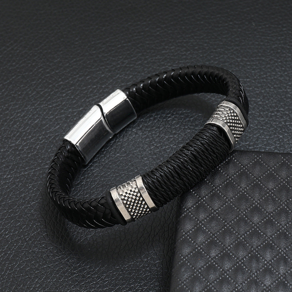 Men's Ornament Leather Rope Alloy Magnetic Buckle Bracelets