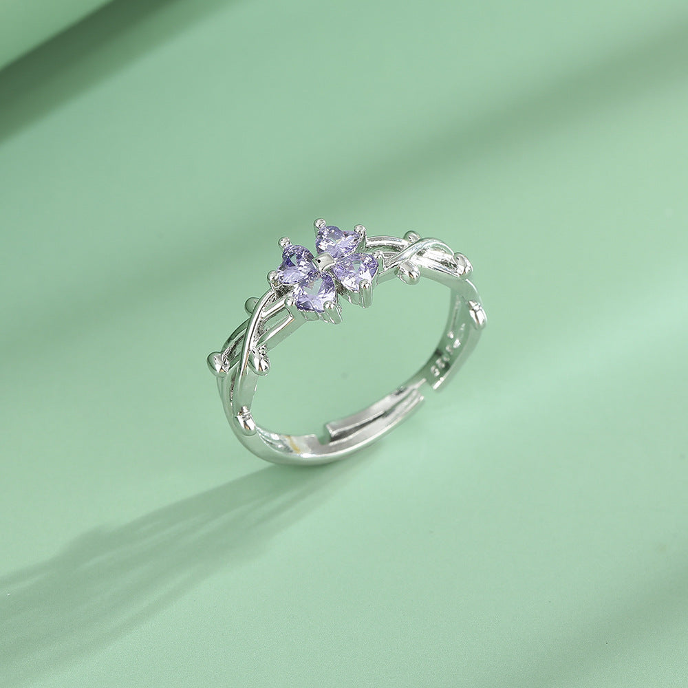 For Girlfriend Heart-shaped Flower Zircon Female Rings