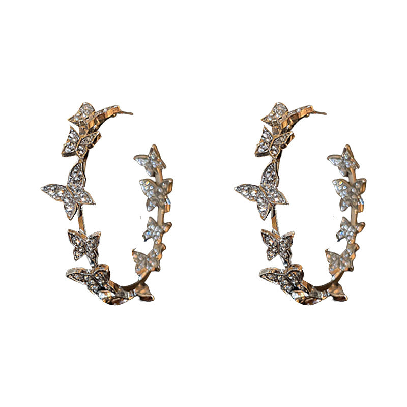 Women's Stitching Round Diamond Ear Exaggerated Design Sweet Earrings