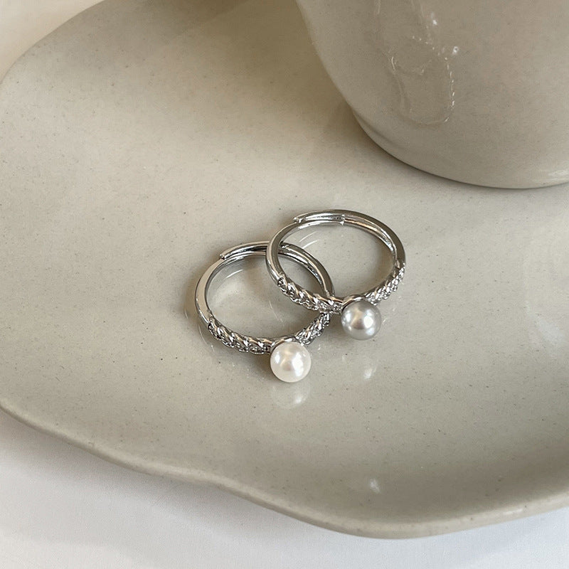 Korean Gentle Shell Pearls Olive Leaf Full Diamond Rings